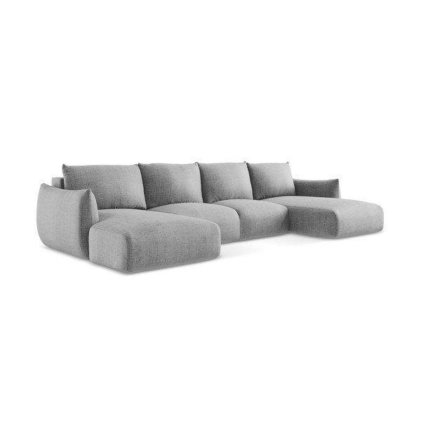 Šviesiai pilkos spalvos sulankstoma kampinė sofa („U“ formos) Leila – Makamii-image-3
