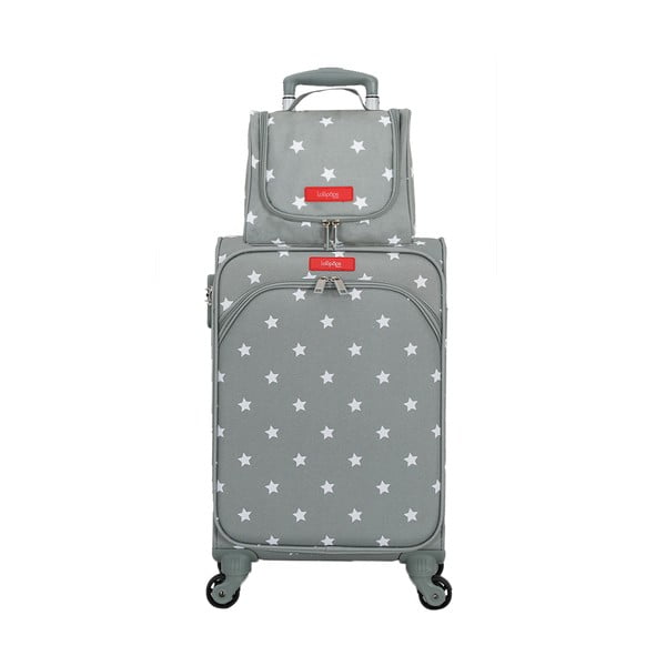Pilkos spalvos bagažo ant 4 ratukų ir kosmetinės rinkinys Lollipops Starry