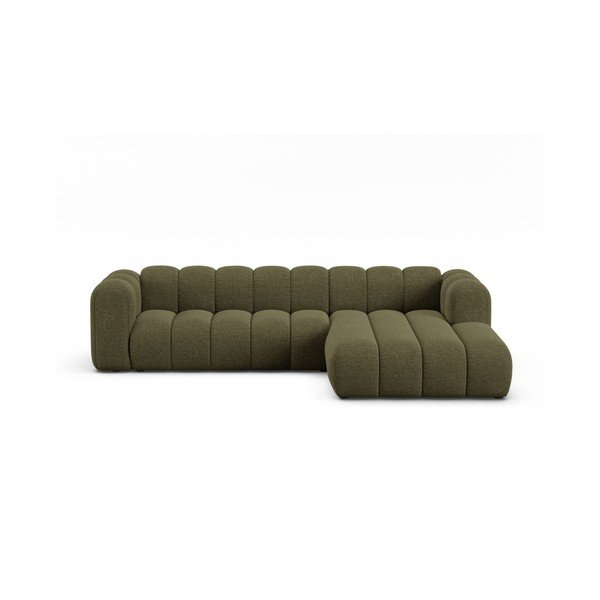 Žalios spalvos kampinė sofa iš šenilinio audinio (su dešiniuoju kampu/su gultu) Lupine – Micadoni 