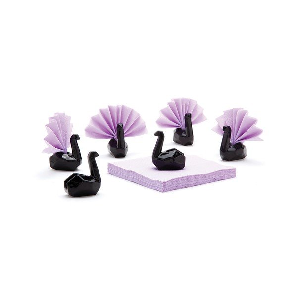 Keraminių servetėlių laikiklių rinkinys, Servetėlių gulbė 6 vnt., juodos spalvos-image-1