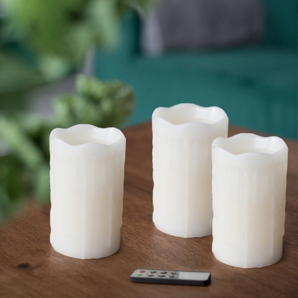 3 LED žvakių rinkinys su nuotolinio valdymo pulteliu DecoKing Drip, 12,5 cm aukščio-image-3
