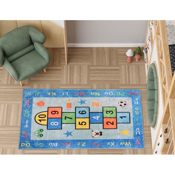 Skalbiamas mėlynos spalvos vaikiškas žaidimų kilimas 120x180 cm Hopscotch Blue – Vitaus-image-1