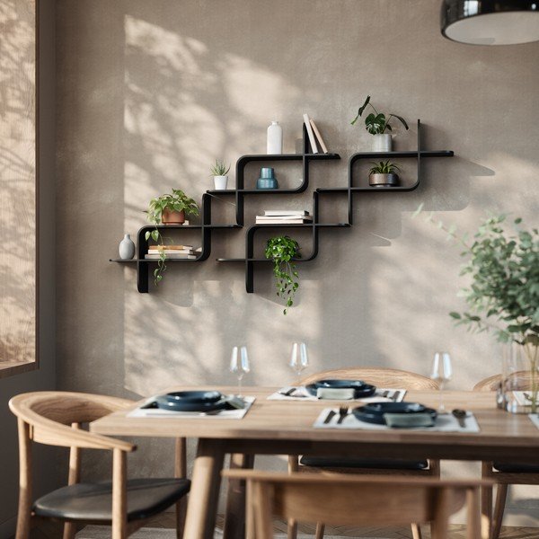 Iš kaučiukmedžio masyvo kelių aukštų sieninė lentyna juodos spalvos 62 cm Montage – Umbra-image-2
