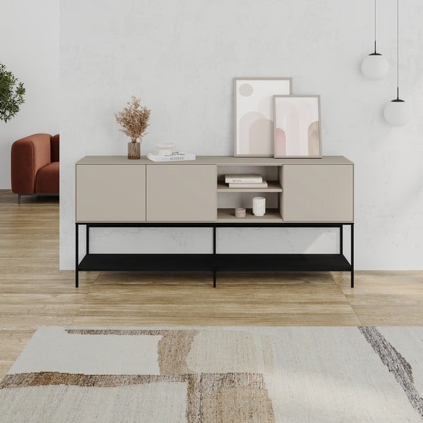 Šoninė spintelė juodos spalvos/kreminės spalvos 180x80x40 cm Amira – Marckeric-image-1