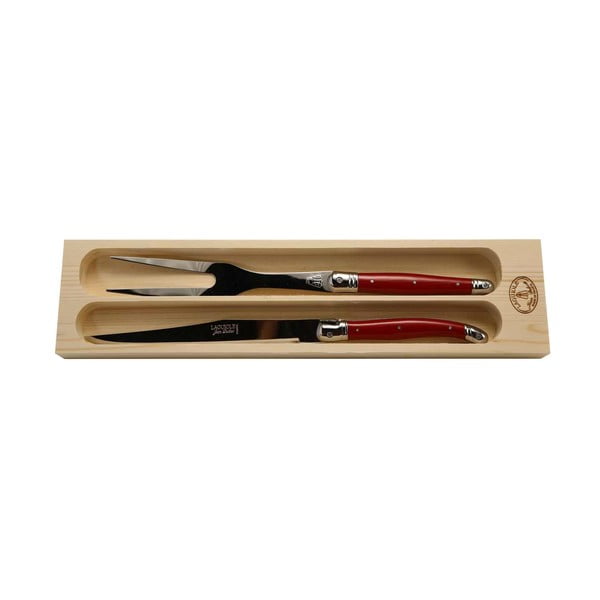 2 raudonų nerūdijančio plieno virtuvės įrankių rinkinys laikymo dėžutėje Jean Dubost