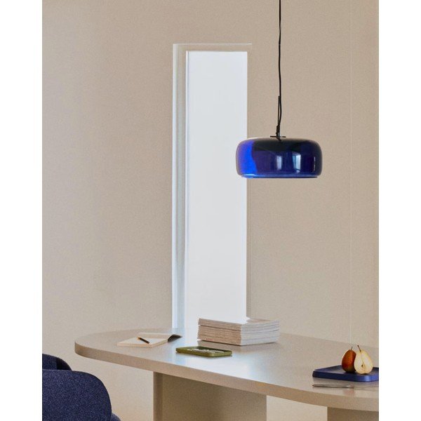 Tamsiai mėlynos spalvos kabantis šviestuvas LED ø 38 cm su stiklo gaubtu Reig – Kave Home-image-3