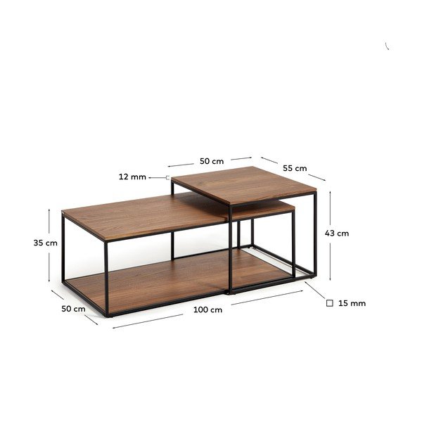 Kavos staliukai rudos spalvos 2 vnt. su riešutmedžio dekoro stalviršiu 50x100 cm Yoana – Kave Home-image-4