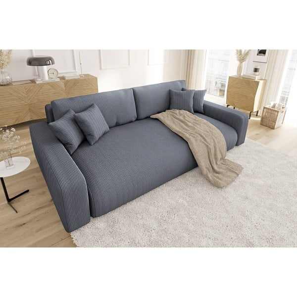 Tamsiai pilkos spalvos iš kordinio velveto sulankstoma/su sandėliavimo vieta sofa 234 cm Sara – Ropez-image-3