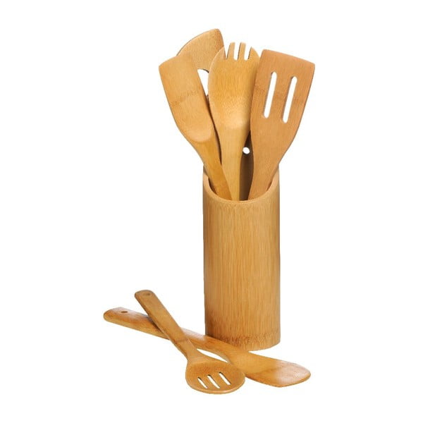 Premier Housewares Bamboo 6 virtuvės įrankių rinkinys su bambukiniu laikikliu