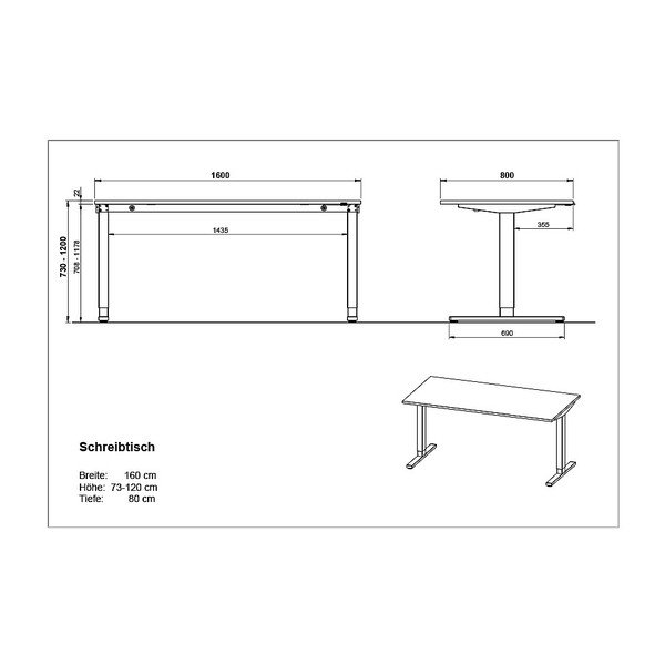 Elektra reguliuojamas aukštis rašomasis stalas su ąžuolo dekoro stalviršiu 80x160 cm Lissabon – Germania-image-3