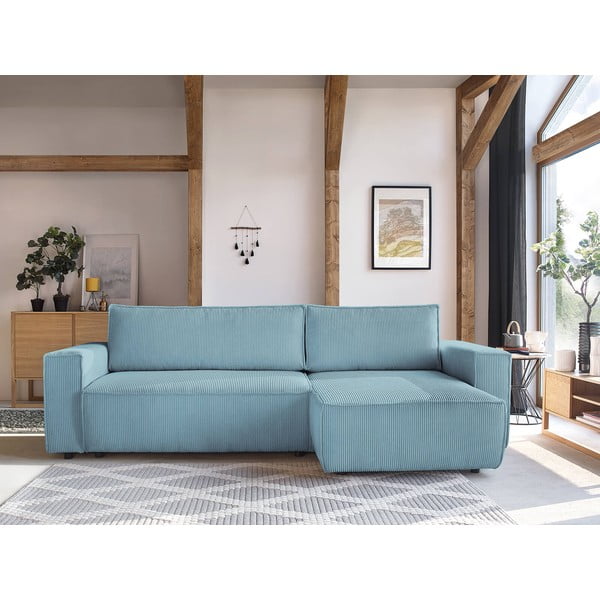 Mėtų spalvos iš kordinio velveto sulankstoma/su sandėliavimo vieta kampinė sofa Nihad – Bobochic Paris-image-1