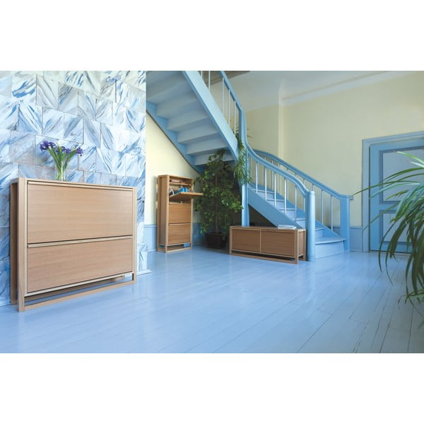 Atlenkiama spintelė batams natūralios spalvos su suoliuku iš ąžuolo NewEst – Woodman-image-1