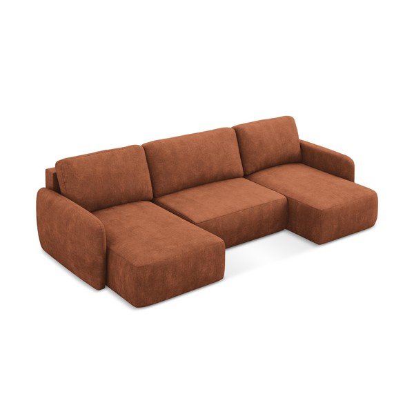 Terakotos spalvos iš šenilinio audinio sulankstoma/su sandėliavimo vieta kampinė sofa („U“ formos) Lilo – Makamii-image-4