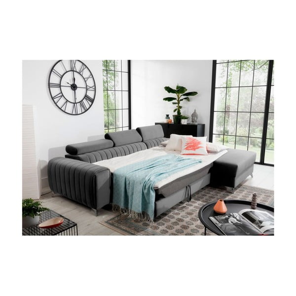 Pilkos spalvos iš velveto sulankstoma/su sandėliavimo vieta kampinė sofa (su dešiniuoju kampu/su gultu) Grayson – ELTAP-image-4