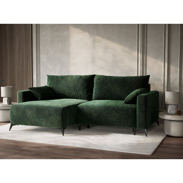 Tamsiai žalios spalvos sulankstoma/su sandėliavimo vieta kampinė sofa iš šenilinio audinio (su kairiuoju kampu/su gultu) Leon – Maison de Rêve-image-4