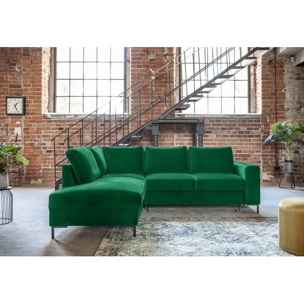 Iš velveto sulankstoma kampinė sofa tamsiai žalios spalvos (su kairiuoju kampu) Lofty Lilly – Miuform-image-1