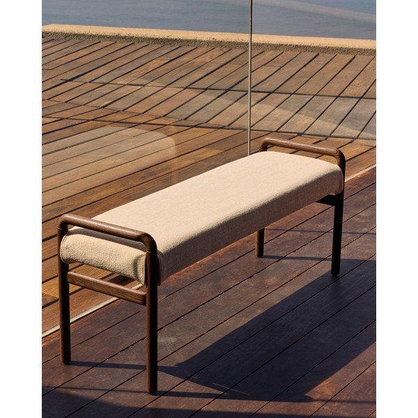 Kreminės spalvos/natūralios spalvos iš šenilinio audinio suolas Macaret – Kave Home-image-1