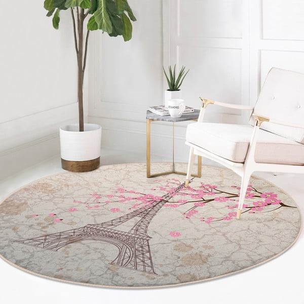 Skalbiamas/robotiniams dulkių siurbliams apvalios formos kilimas šviesiai rožinės spalvos ø 120 cm Comfort – Mila Home-image-3