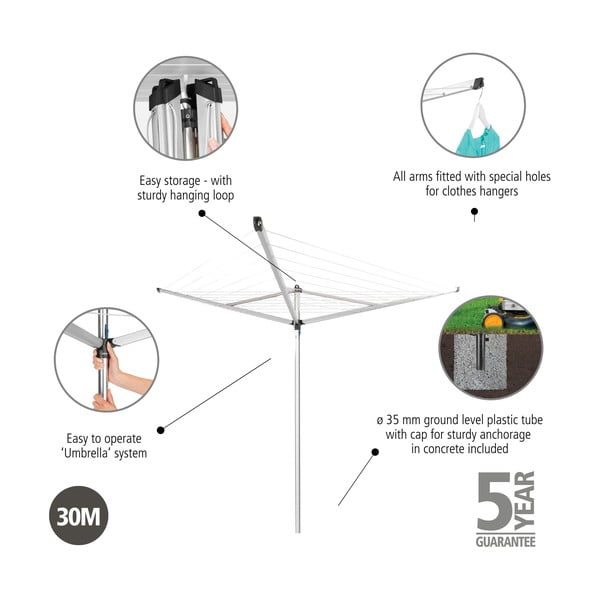 Sidabrinės spalvos sodo skalbinių džiovykla 30 m Essential – Brabantia-image-4