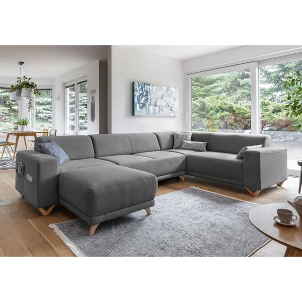 Pilkos spalvos sulankstoma/su sandėliavimo vieta kampinė sofa (su dešiniuoju kampu/„U“ formos) Classy Sophie – Miuform-image-3
