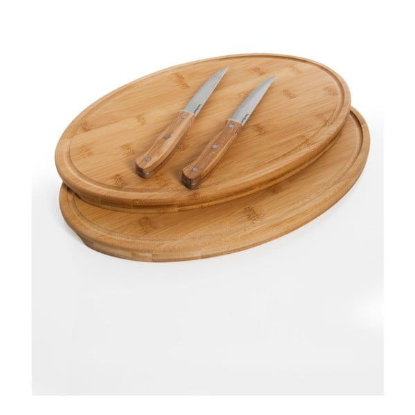 2 bambukinių pjaustymo lentelių rinkinys su steiko peiliu "Bambum Molida