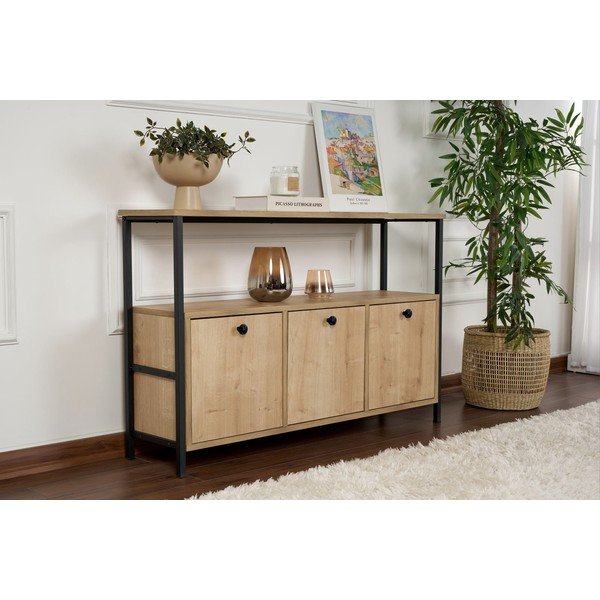 Šviesios natūralios spalvos konsolinis staliukas iš ąžuolo 29,5x120 cm Solace – Kalune Design-image-1