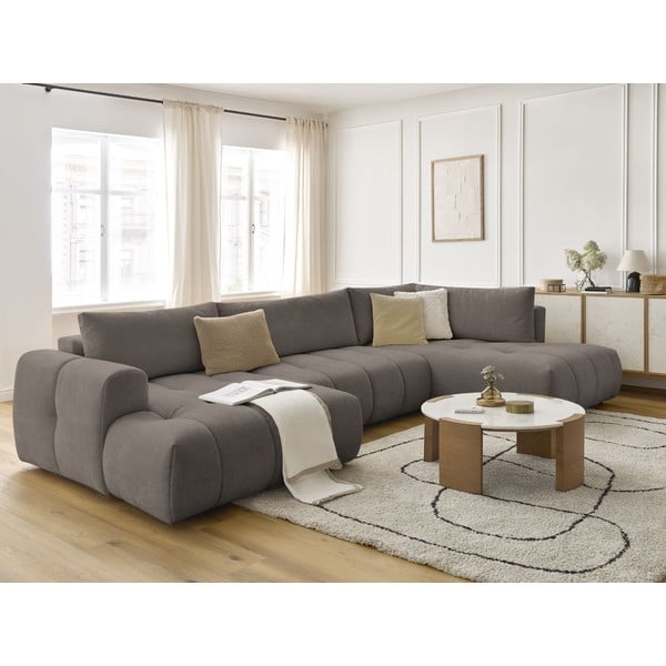 Taupe spalvos sulankstoma/su sandėliavimo vieta kampinė sofa (su dešiniuoju kampu/„U“ formos) Fuji – Bobochic Paris-image-1