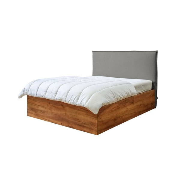 Dvigulė lova pilkos spalvos/natūralios spalvos su sandėliavimo vieta su lovos grotelėmis 140x190 cm Cara – Bobochic Paris