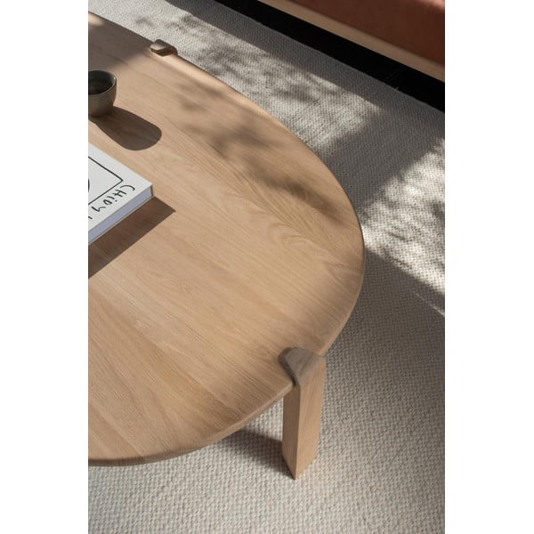 Natūralios spalvos iš ąžuolo masyvo kavos staliukas 100x180 cm Kulin – Gazzda-image-4