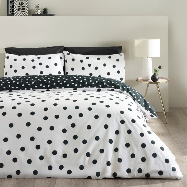 Juodos ir baltos spalvos viengulė patalynė 135x200 cm Polka Dot – Catherine Lansfield-image-1