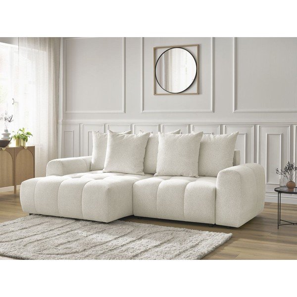 Baltos spalvos sulankstoma/su sandėliavimo vieta kampinė sofa iš šenilinio audinio (su kairiuoju kampu/su gultu) Roxelane – Bobochic Paris-image-3