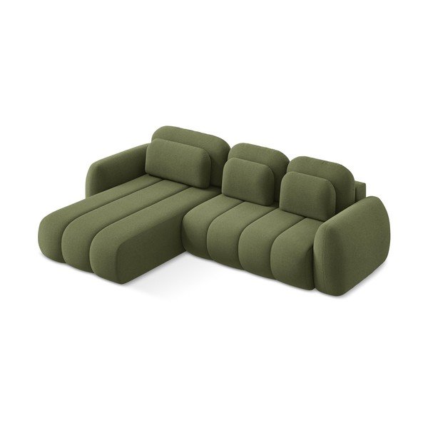 Žalios spalvos iš boucle sulankstoma/su sandėliavimo vieta kampinė sofa (su kairiuoju kampu/su gultu) Pele – Makamii-image-4
