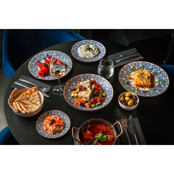 Baltos spalvos/mėlynos spalvos desertinė iš porceliano  lėkštė ø 16 cm Azul – BonBistro-image-4