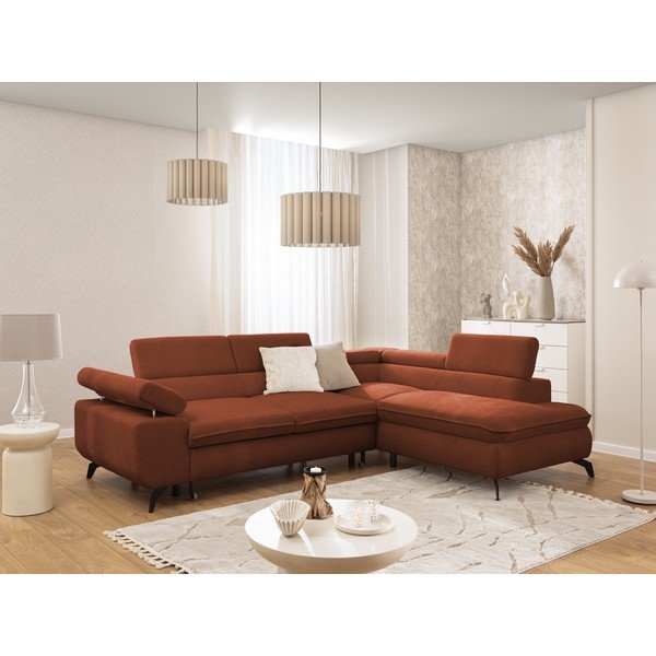 Terakotos spalvos kampinė sofa iš šenilinio audinio (su dešiniuoju kampu/„L“ formos) Marbeya  – Ropez-image-1