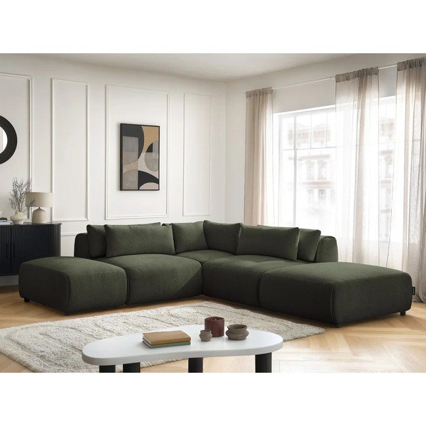 Žalios spalvos reguliuojama modulinė kampinė sofa Jana – Bobochic Paris-image-1