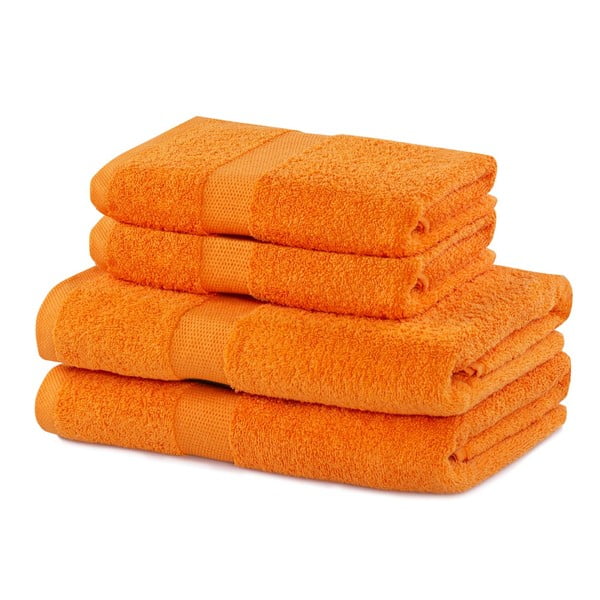 Vonios rankšluosčių rinkiniai iš medvilnės audinio oranžinės spalvos 4 vnt. Marina – DecoKing