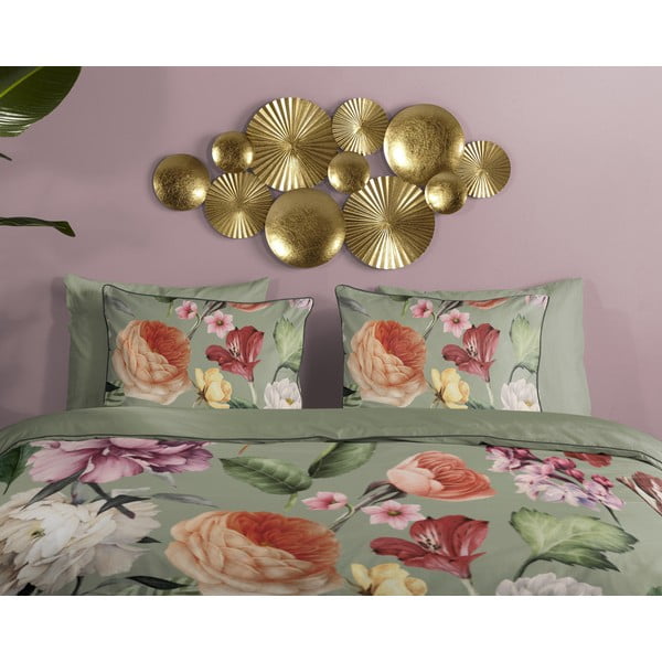 Žalios spalvos iš satino medvilnės viengulė/itin ilga patalynė 140x220 cm Fiori – Descanso-image-2