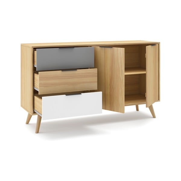 Natūralios spalvos ąžuolo dekoro žema komoda 140x81 cm Elfa - Marckeric-image-4