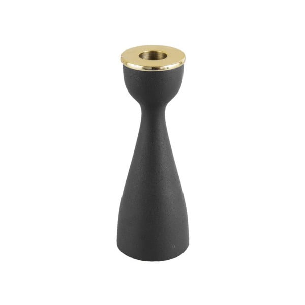 Juodos spalvos žvakidė su auksine detale PT LIVING Nimble, aukštis 17,5 cm