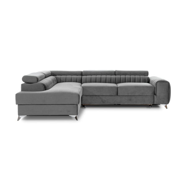 Pilkos spalvos iš velveto sulankstoma/su sandėliavimo vieta kampinė sofa (su kairiuoju kampu/„L“ formos) Laurence – ELTAP