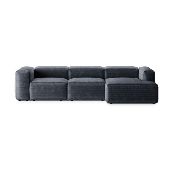 Pilkai mėlynos spalvos iš kordinio velveto kampinė sofa (su dešiniuoju kampu/su gultu) Bergamo – Cosmopolitan Design
