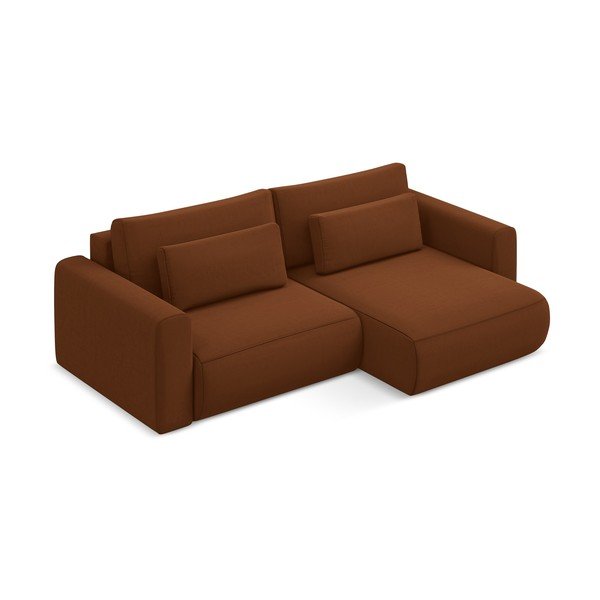 Terakotos spalvos iš velveto sulankstoma/su sandėliavimo vieta kampinė sofa (su dešiniuoju kampu/su gultu) Kapua – Makamii-image-4