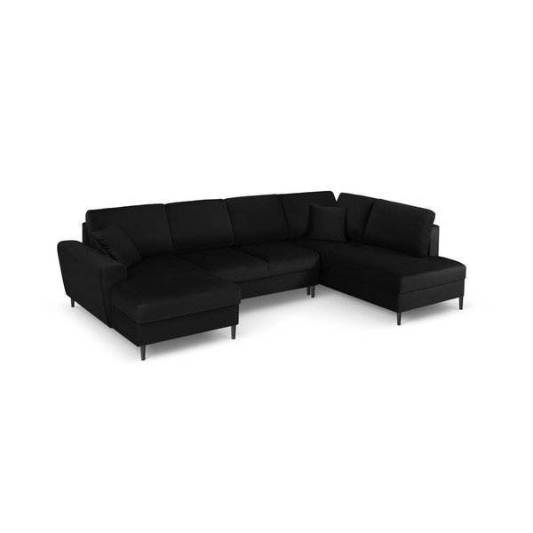 Juodos spalvos iš velveto sulankstoma/su sandėliavimo vieta kampinė sofa (su dešiniuoju kampu/„U“ formos) Kyoto – Cosmopolitan Design-image-1