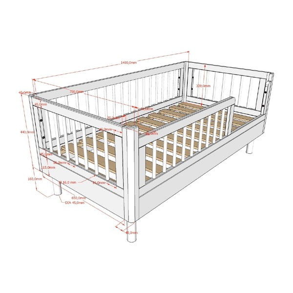 Iš buko masyvo vaikiška lovelė baltos spalvos 70x140 cm Forrest – Vipack-image-2