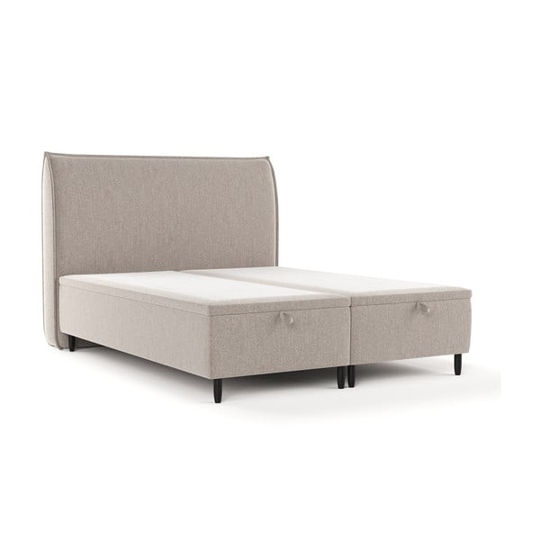 Dvigulė lova pilkos spalvos/smėlio spalvos audiniu dengta su sandėliavimo vieta 160x200 cm Pearl – Maison de Rêve