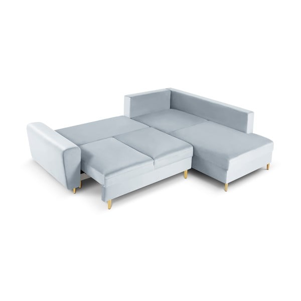 Šviesiai mėlynos spalvos iš velveto sulankstoma/su sandėliavimo vieta kampinė sofa (su dešiniuoju kampu/„L“ formos) Kyoto – Cosmopolitan Design-image-2