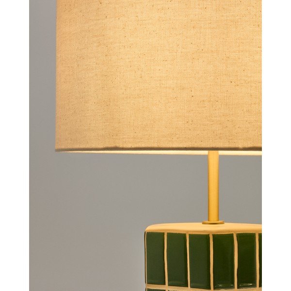 Žalios spalvos/kreminės spalvos stalinis šviestuvas (aukštis 61,5 cm) su tekstiliniu gaubtu Rue – Kave Home-image-3