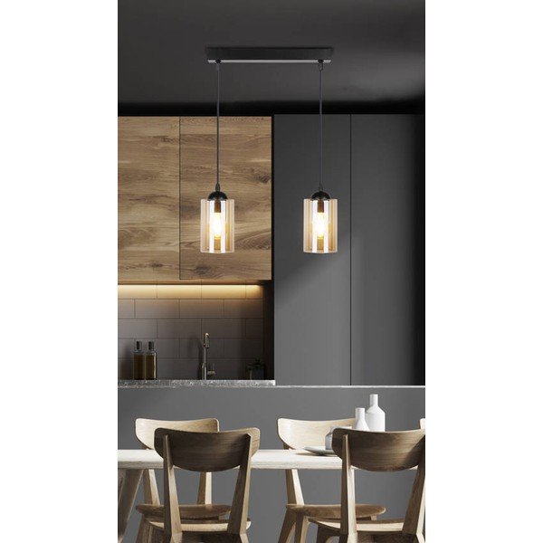 Juodas pakabinamas šviestuvas su stikliniu gaubtu 10x34 cm Bistro - Candellux Lighting-image-1