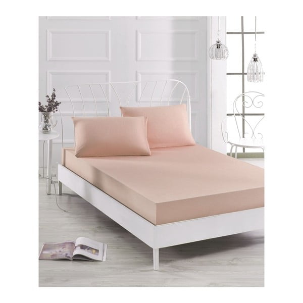 Šviesiai rožinės spalvos paklodžių ir 2 užvalkalų rinkinys viengulėlei lovai Basso Merun, 160 x 200 cm