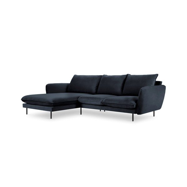 Tamsiai mėlyna aksominė kampinė sofa Cosmopolitan Design Vienna, kairysis kampas-image-3